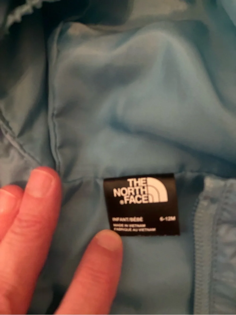 The North Face Infant ZIPLINE RAIN JACKET NIAGARA BLUE MINI STRIPE PRINT 6-12 mo